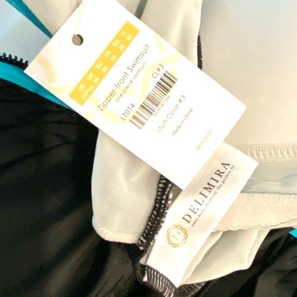 Delimira Sexy One Piece Front Zip Bathing Suit w/ All-over Support Plus Size 24 - Picture 6 of 9